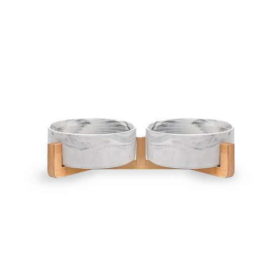 Comedero 2 En 1 Base Madera Blanco
