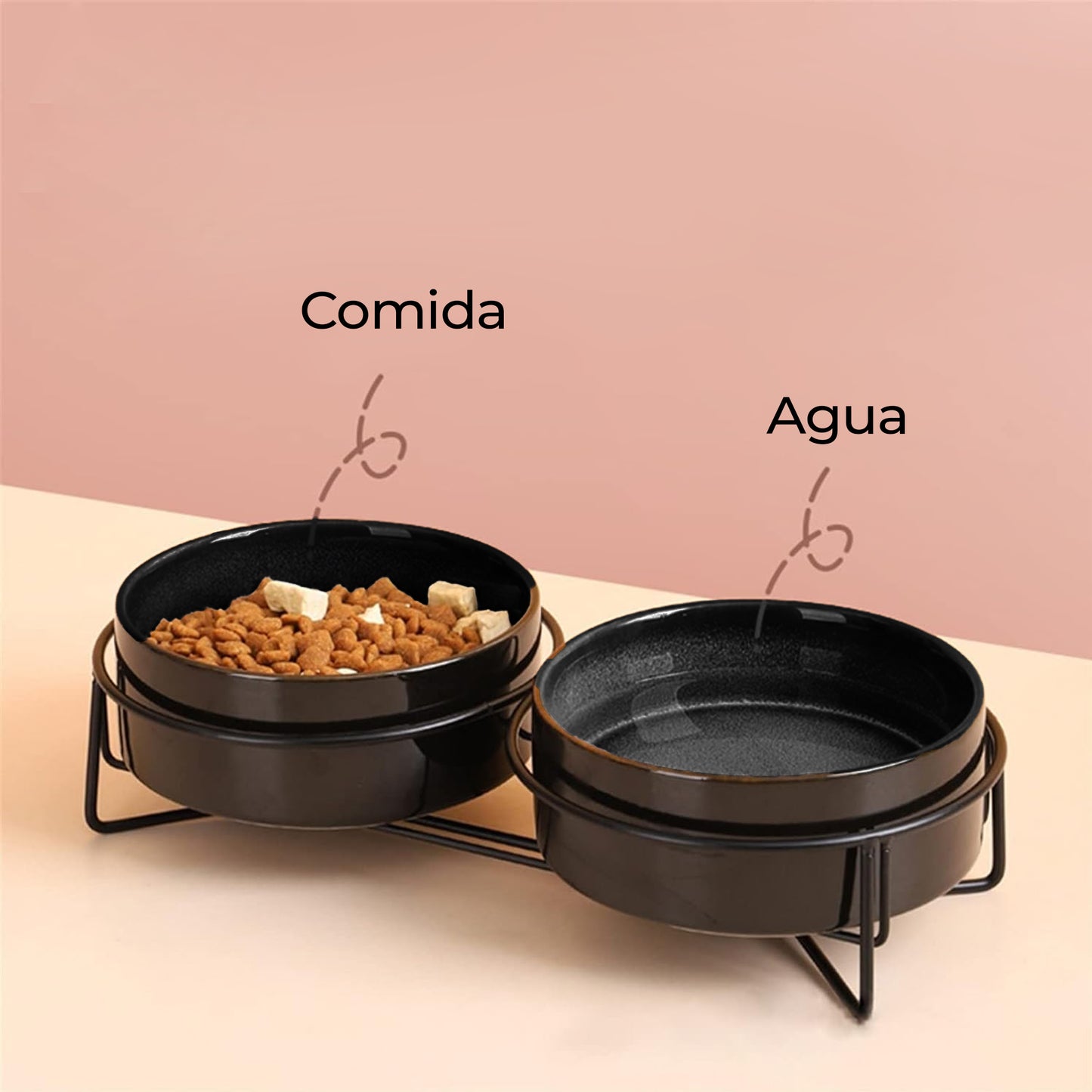Comedero 2 En 1 Base Metalica Negro