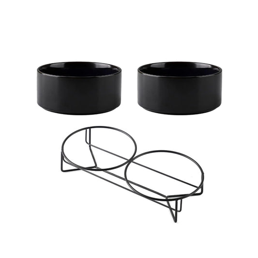 Comedero 2 En 1 Base Metalica Negro